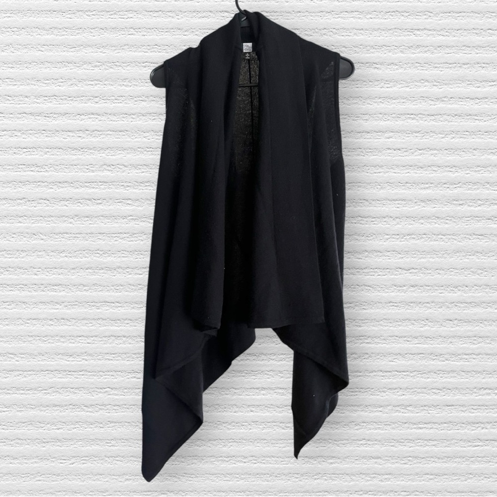 Saks Fifth Avenue 100% Cashmere Open Front Draped Sweater Cardigan Black Size M
